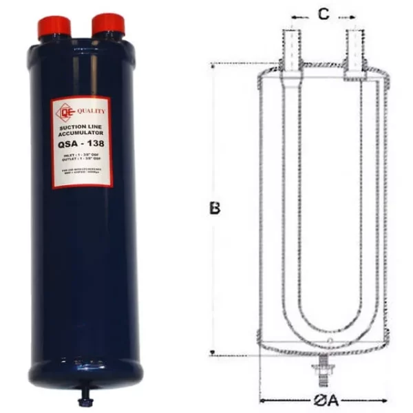 QE 1-1/8 INCH SUCTION LINE ACCUMULATOR HVAC REFRIGERATION W/ METERING ORIFICE