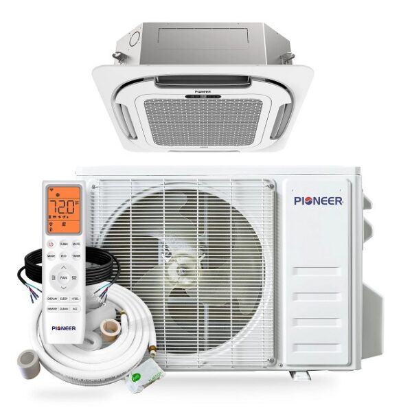 Pioneer Quantum Ultra 9,500 BTU 23 SEER2 230V Ceiling Cassette Ductless Mini-Split Air Conditioner Inverter Heat Pump with 16 Ft. Kit