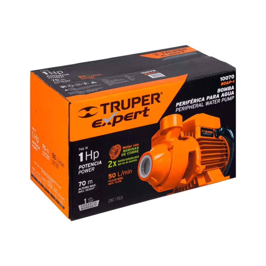 TRUPER 10070 1 HP EXPERT PERIPHERAL PUMP, BRASS IMPELLER, 110-120 V 60 HZ 26 FT LIFT