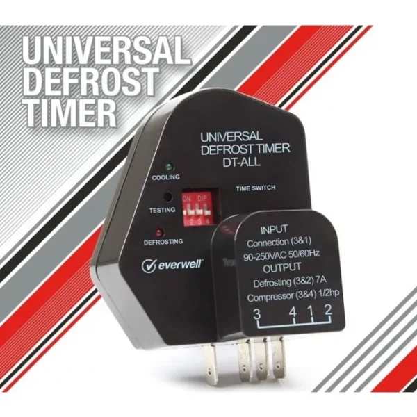 EVERWELL DT-ALL, UNIVERSAL, ADJUSTABLE DEFROST TIMER, CYCLE TIME 6, 8, 12, AND 24 HRS 90-250 VAC