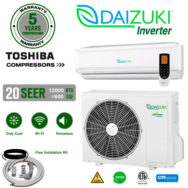 DAIZUKI 1 TON 12,000 BTU 20 SEER 208230 V DUCTLESS INVERTER MINI SPLIT