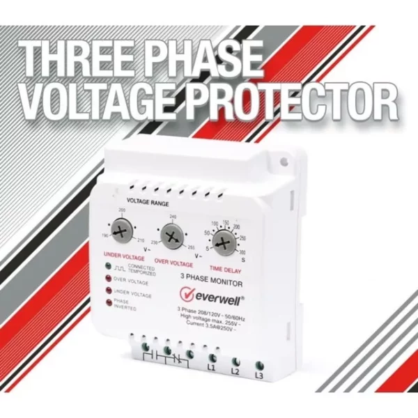 EVERWELL 220 V THREE PHASE ANALOG VOLTAGE PROTECTOR 50/60 HZ 3.5 AMPS