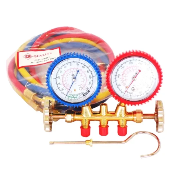 QE 36 INCH HVAC A/C REFRIGERATION MANIFOLD GAUGE SET BRASS R134A R507 R404A