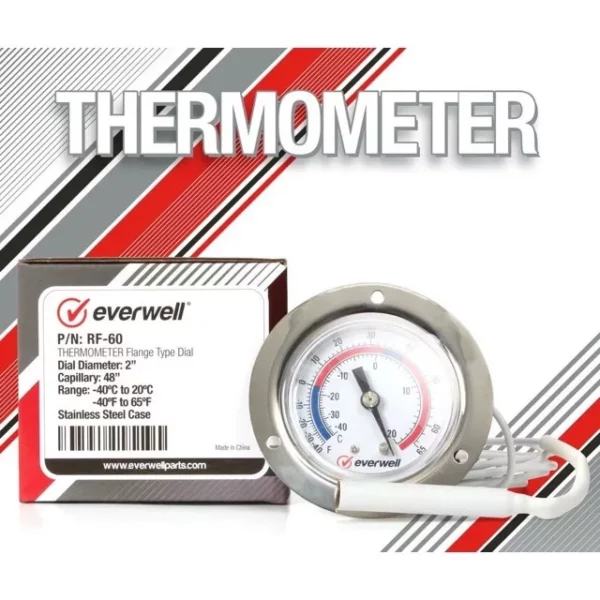 EVERWELL RF-60, FRONT FLANGE THERMOMETER, -40 TO 65 DEGREES F, DUAL SCALE, ANALOG
