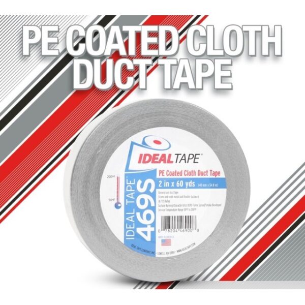 IDEAL TAPE, GREY, 2 INCH X 60 YDS, PE COATED, CLOTH DUCT TAPE, 469S