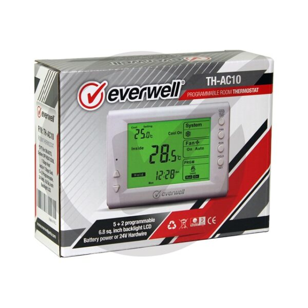 EVERWELL TH-AC10, PROGRAMMABLE THERMOSTAT, HEAT / COOL, DIGITAL, 7 OR 5 PLUS 2 DAYS
