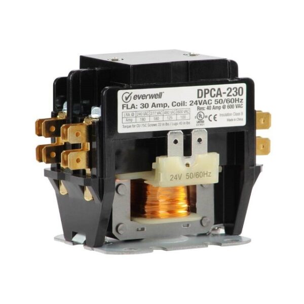 Everwell DPCA-230, 2 Pole, 30 Amp, 24 V, Standard Definite Purpose Contactor