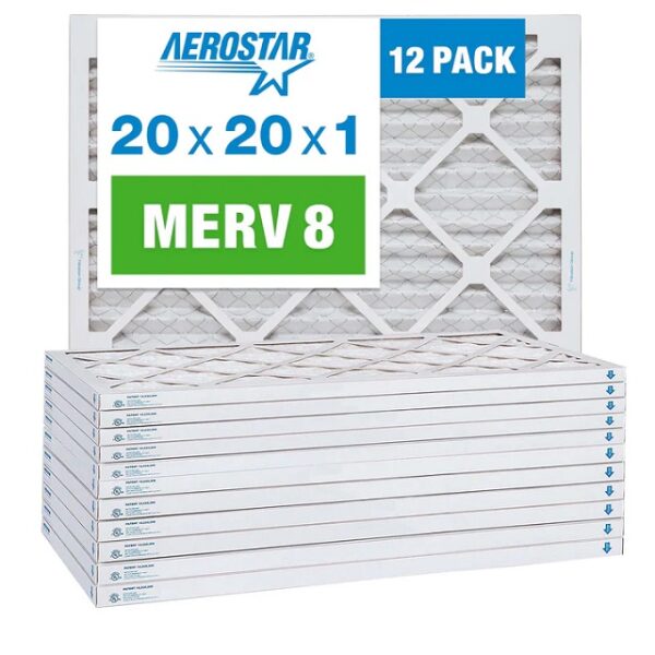 Aerostar, 20x20x1, MERV 8, High Efficiency Pleated HVAC, Furnace, Air Conditioner Filters, Removes Dust, Lint, Mold, Allergy Causing Pollen (12 Units/Order)
