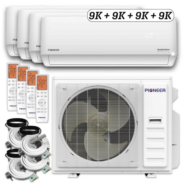 Pioneer Quad Split 36000 BTU 3-Ton Quantum Ultra Wi-Fi 22.5 SEER Energy-Star Multi (4) Zone Wall Mount Air Conditioner Heat Pump 230-Volt with 16 Ft. Kits