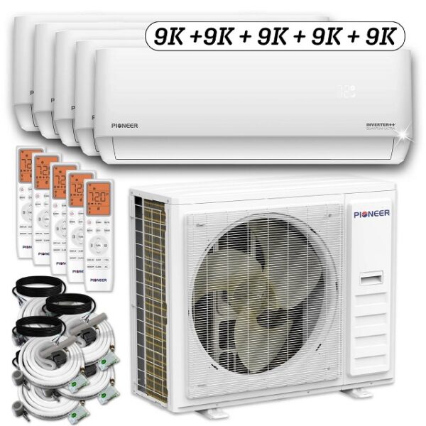 Pioneer Quint Split 45000 BTU 3.75-Ton Quantum Ultra Wi-Fi 22 SEER Energy-Star Multi (5) Zone Wall Mount Air Conditioner Heat Pump 230-Volt with 16 Ft. Kits