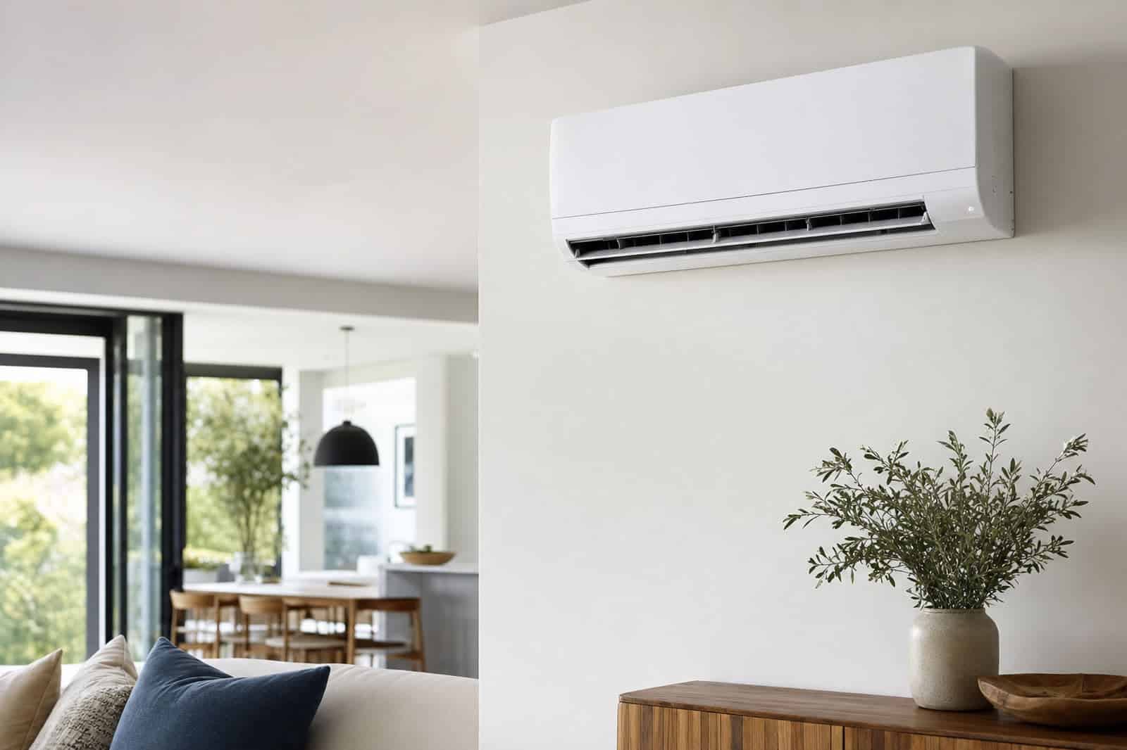 Wall-mounted ductless mini split air conditioner in modern living room