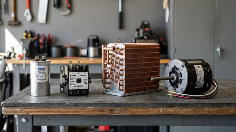 Premium HVAC replacement parts on a workbench