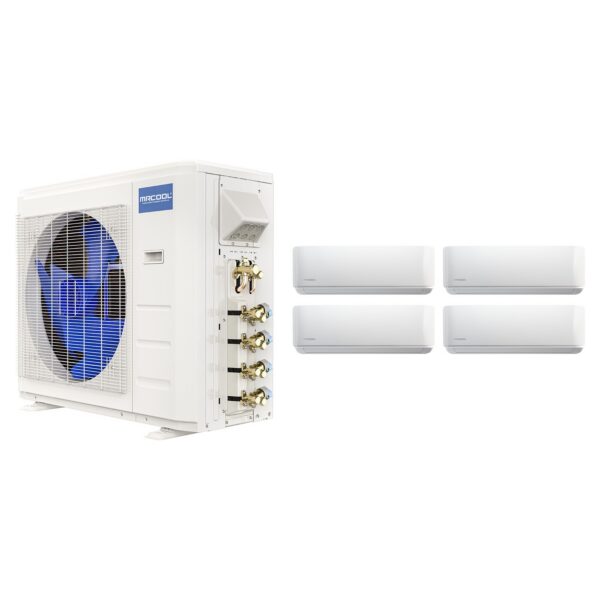 MRCOOL DIY 5th Gen 27,000 BTU 4-zone complete system: DIY-MULTI4-27HP230D-O condenser with four DIY-09-HP-WMAH-230D25-O 9,000 BTU wall-mount air handlers