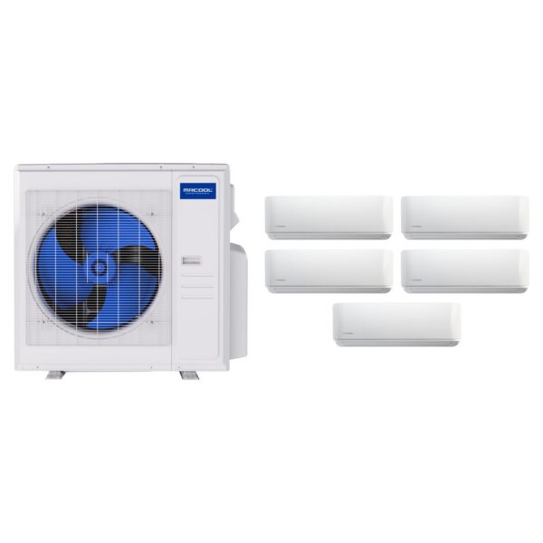 MRCOOL DIY 5th Gen 36,000 BTU 5-zone complete system: DIY-MULTI5-36HP230D-O condenser with five DIY-09-HP-WMAH-230D25-O 9,000 BTU wall-mount air handlers