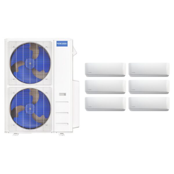 MRCOOL DIY 5th Gen 48,000 BTU 6-zone complete system: DIY-MULTI6-48HP230D-O condenser with six DIY-09-HP-WMAH-230D25-O 9,000 BTU wall-mount air handlers