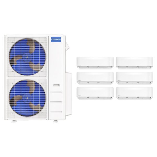 MRCOOL DIY 5th Gen 55,000 BTU 6-zone complete system: DIY-MULTI6-55HP230D-O condenser with six DIY-12-HP-WMAH-230D25-O 12,000 BTU wall-mount air handlers