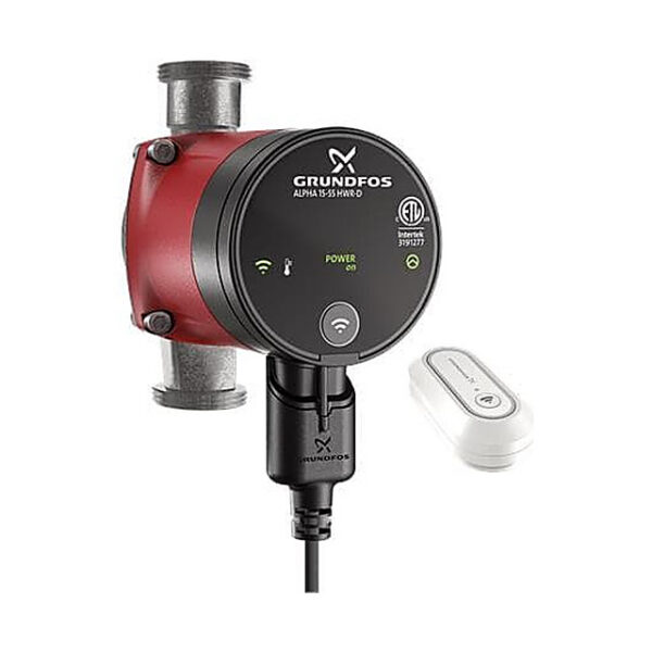 Grundfos 99472724 ALPHA 15-55 HWR-D Hot Water Recirculating Pump, 1-1/4 Inch, Stainless Steel Body, 115 V, GU125 Mount, 2 Push Buttons