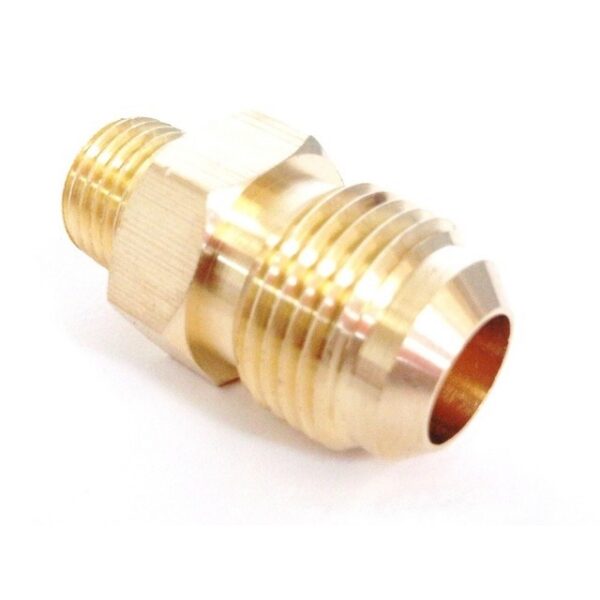 QFM-3812 — QE 3/8 to 1/2 Inch Brass Male Connector Flare NPT/Fl (25 Units/Order)