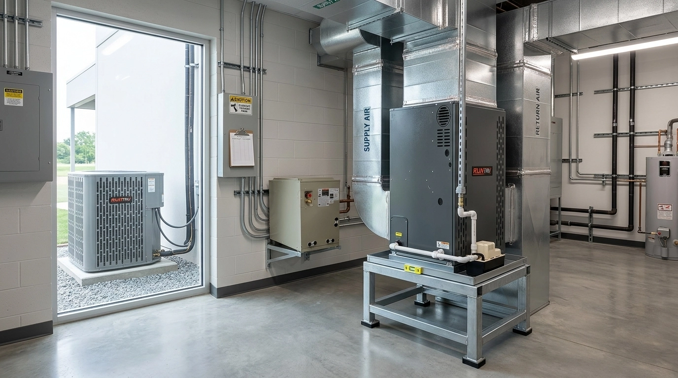 Professional HVAC Installation with Air Handler Stand
